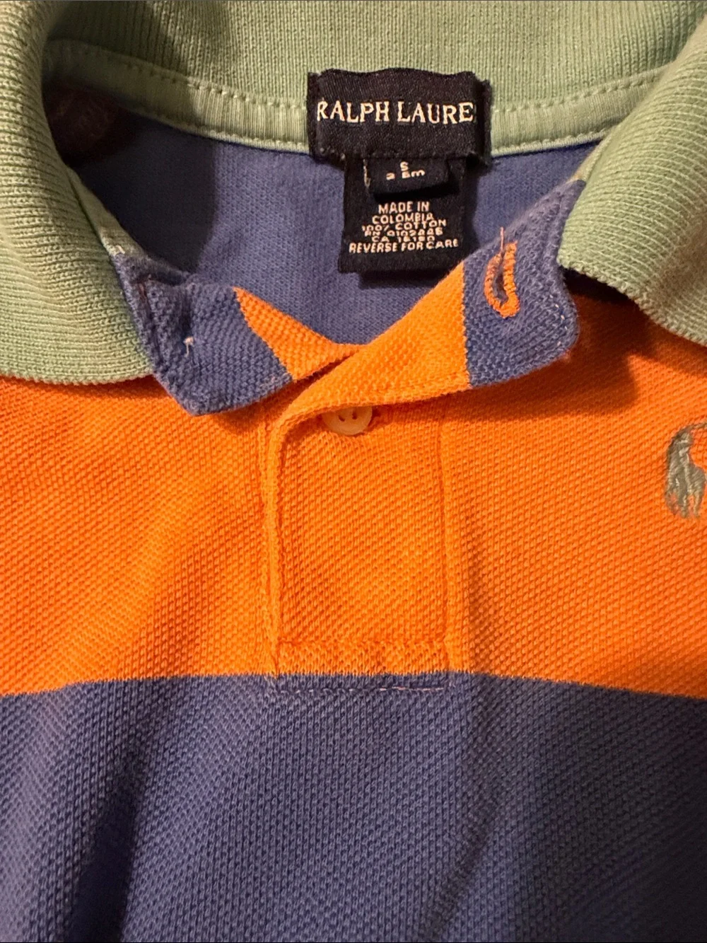 Ralph Lauren Boys Romper  Orange, Blue & Mint Green Striped Size 3-6 Months EUC